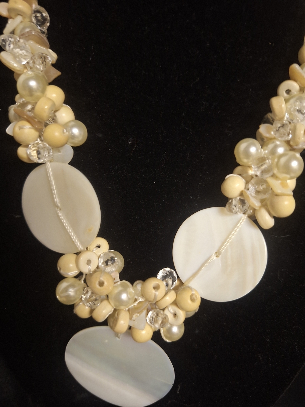 White Shell & Pearl & Crystal Statement Necklace